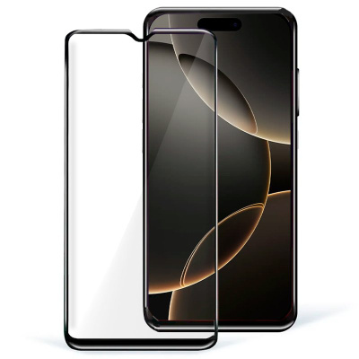 Smartphone preto com protetor de ecrã transparente de bordas pretas