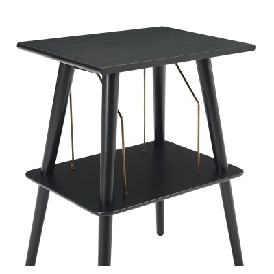 Mesa preta com duas superfícies e pernas cilíndricas