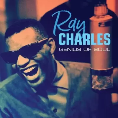 Capa de álbum de Ray Charles com microfone e texto GENIUS OF SOUL