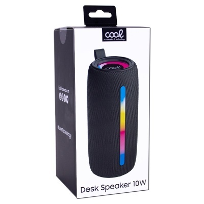 Coluna Desk Speaker 10W preta com iluminação multicolorida na caixa
