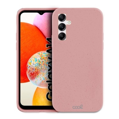 Smartphone Galaxy A13 com capa rosa com três câmaras e texto cool