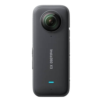 Máquina fotográfica preta Insta360 X3 com lente grande angular