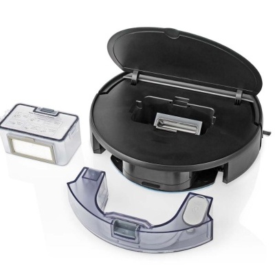 Base e acessórios de robot aspirador, preto e transparente