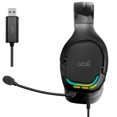 Auricular gaming preto com microfone e iluminação LED
