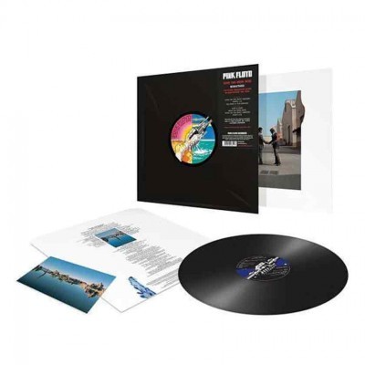 Disco de vinil Pink Floyd com capa preta e folhetos adicionais