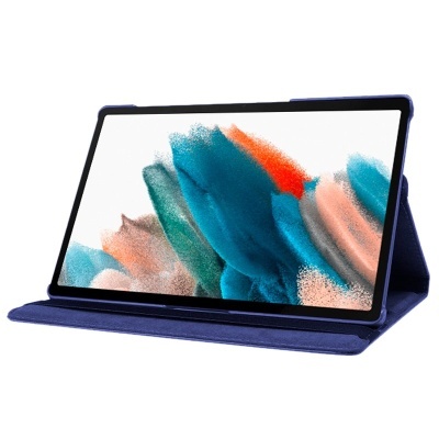 Tablet com capa azul em suporte inclinado
