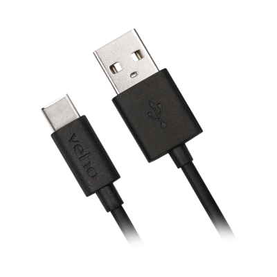 Cabo USB preto com conector USB-A e USB-C