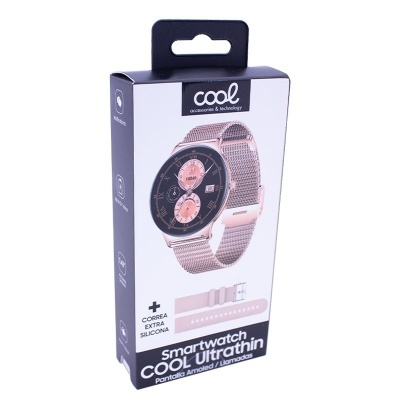 Embalagem branca com relógio inteligente Smartwatch COOL Ultrathin e pulseira rosé
