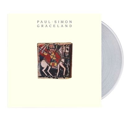 Capa de vinil transparente do álbum Graceland de Paul Simon com ilustração de cavaleiro a cavalo.