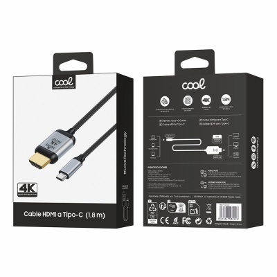 Embalagem branca e preta de cabo HDMI a Tipo-C 1,8 metros da marca Cool