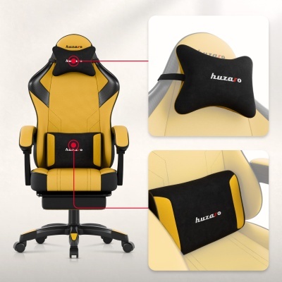 Cadeira gaming amarela e preta com almofadas Huzaro