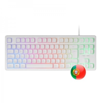 Teclado compacto branco com iluminação RGB e teclado numérico conectado por cabo