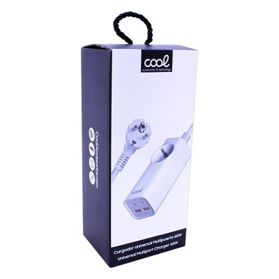 Caixa de carregador universal multiprotetido 65W com cabo branco