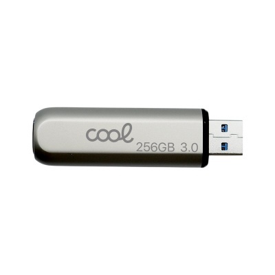 Pen USB cinza com texto 'cool 256GB 3.0'