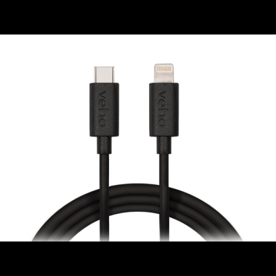 Cabo USB-C para Lightning preto com texto Velho