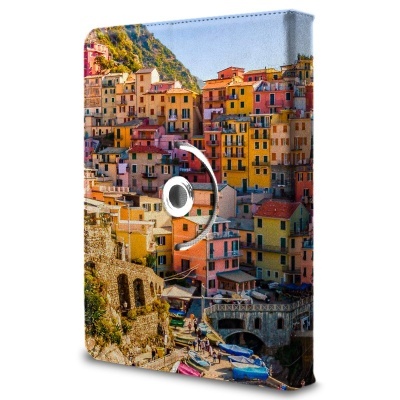 Capa para CD/DVD com estampa de edifícios coloridos junto ao mar