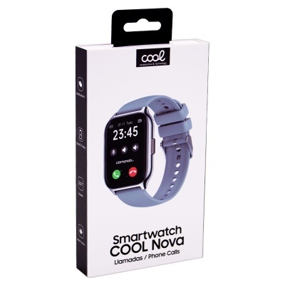 Embalagem de smartwatch COOL Nova com bracelete azul claro e mostrador digital