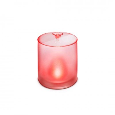 Recipiente de vidro fosco cor-de-rosa com tampa transparente e luz interna