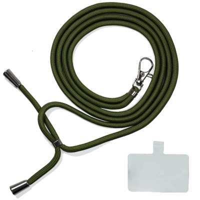 Leash verde escuro com fecho metálico e etiqueta plástica