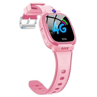 Relógio digital rosa com ecrã a cores e texto 4G