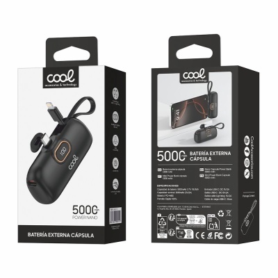 Embalagem de bateria externa cápsula preta Cool 5000 mAh