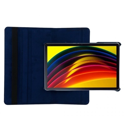 Capa azul escura para tablet com tablet colorido no interior