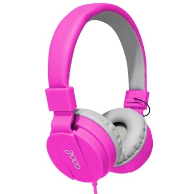 Auriculares over-ear rosa com almofadas cinza claro