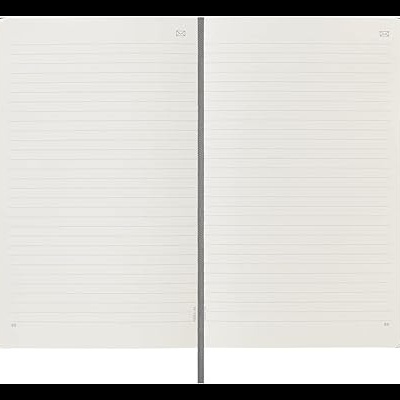 Caderno aberto com páginas brancas com linhas e pequenos ícones de gato no topo