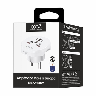 Caixa de adaptador de viagem europeu branco Cool 10A/2500W