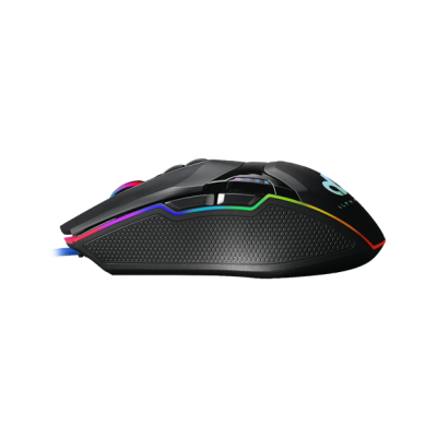 Rato de computador preto ergonómico com LEDs coloridos