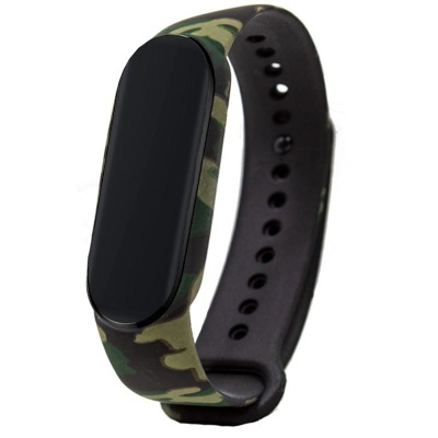 Pulseira fitness com ecrã preto e correia camuflada
