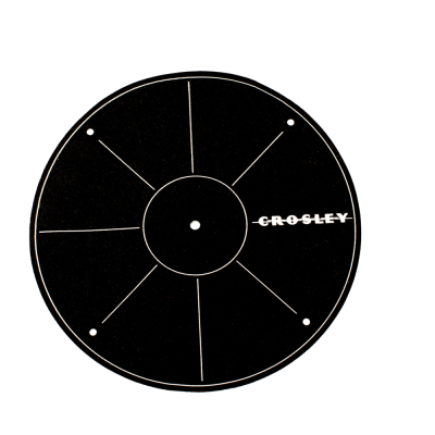 Disco de vinil preto com texto 'CROSLEY' branco