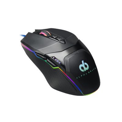 Ratinho gaming preto com iluminação RGB e logótipo ALPHA BRAVO