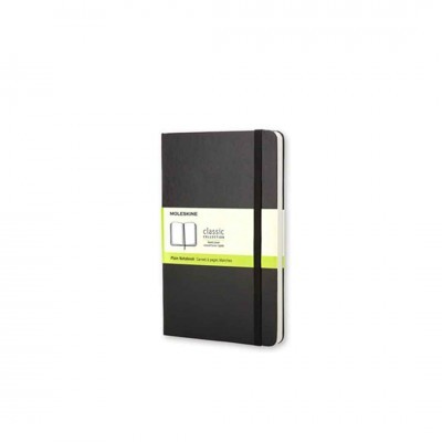 Caderno Moleskine Classic capa preta com elástico e etiqueta branca verde