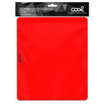 Mouse pad vermelho em embalagem preta e transparente