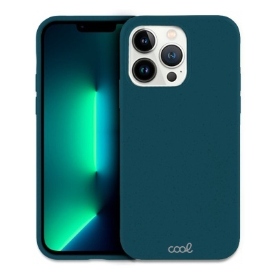 Smartphone com capa azul escuro e texto 'cool'