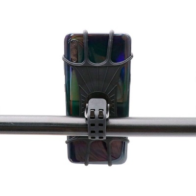 Suporte de silicone preto para telemóvel num guiador preto