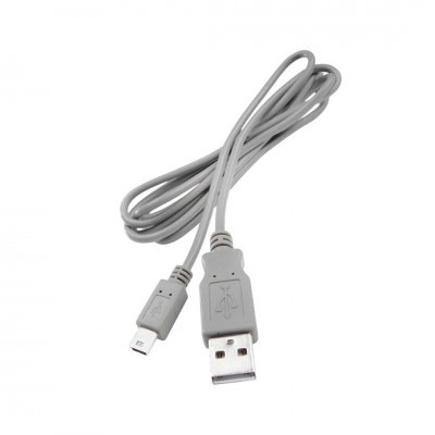 Cabo USB cinzento com conector USB tipo A e micro USB em fundo branco