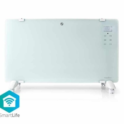 Painel aquecedor branco retangular com controles e logótipo SmartLife