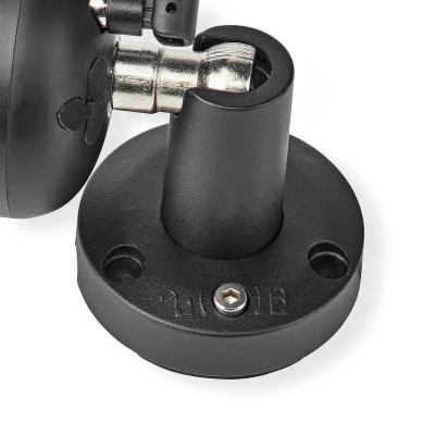 Suporte de parede metálico preto com base circular e parafuso hexagonal