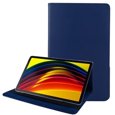Capa azul para tablet com tablet em exibição
