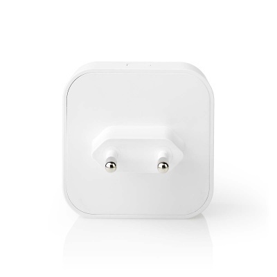 Adaptador elétrico branco com dois pinos redondos e corpo quadrado