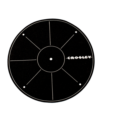 Disco preto redondo com texto CROSLEY