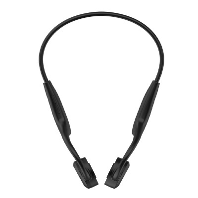 Auricular desportivo preto em banda para o pescoço com botões