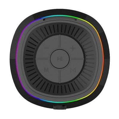 Comando remoto preto com anel LED colorido e botões táteis