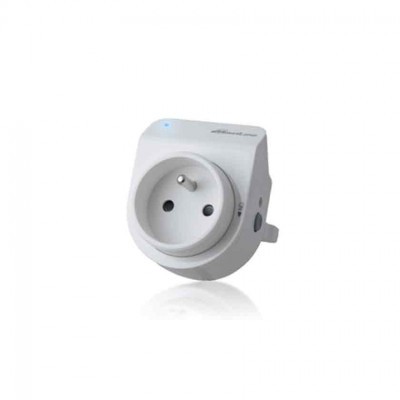 Tomada elétrica branca com LED azul e escrita 'allmatic wi-fi'