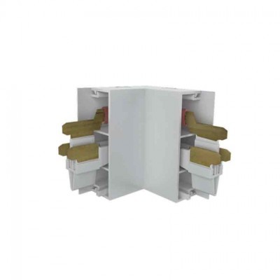 Componente elétrico de canto branco com terminais de metal e isolamento castanho
