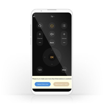 Telemóvel branco com interface de controlo remoto para TV no ecrã