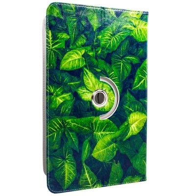 Capa verde para tablet com padrão de folhas