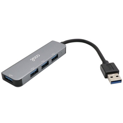 Hub USB 3.0 cinzento com 4 portas USB e cabo preto